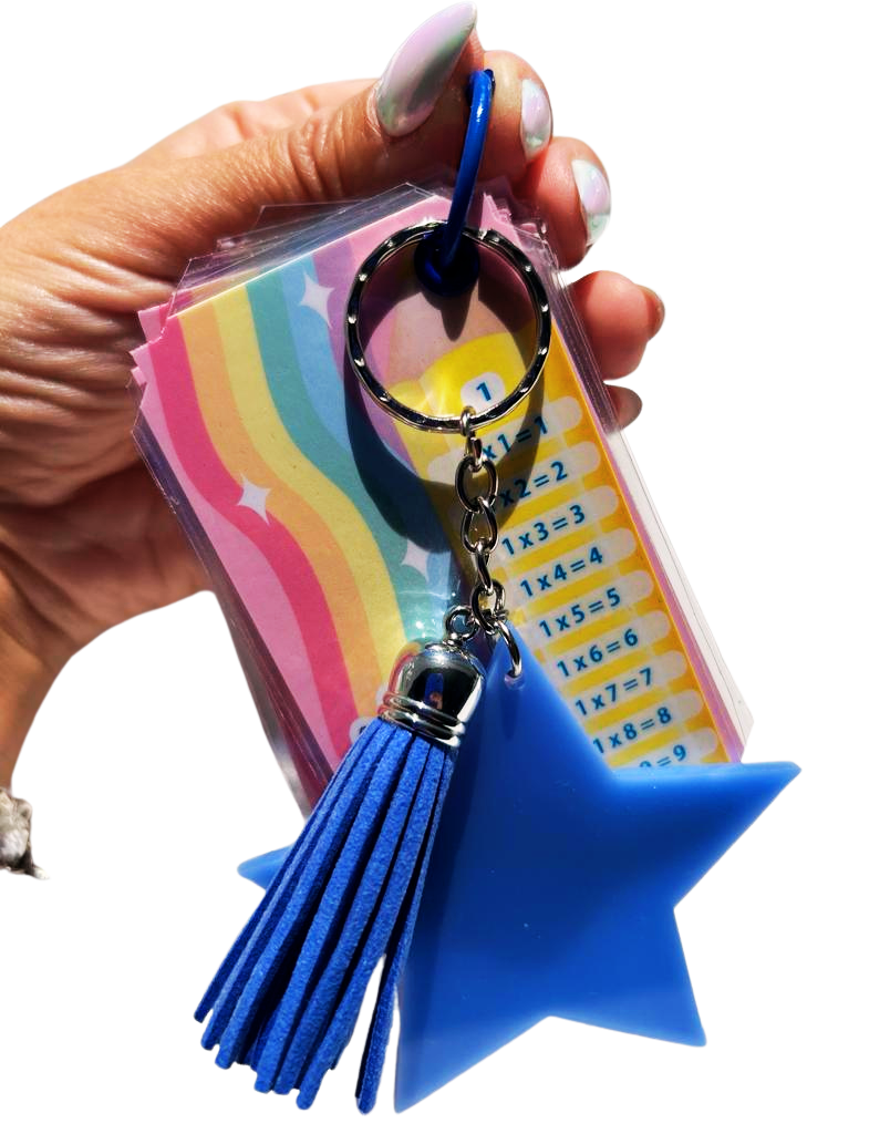 Llavero tablas de multiplicar estrella Azul