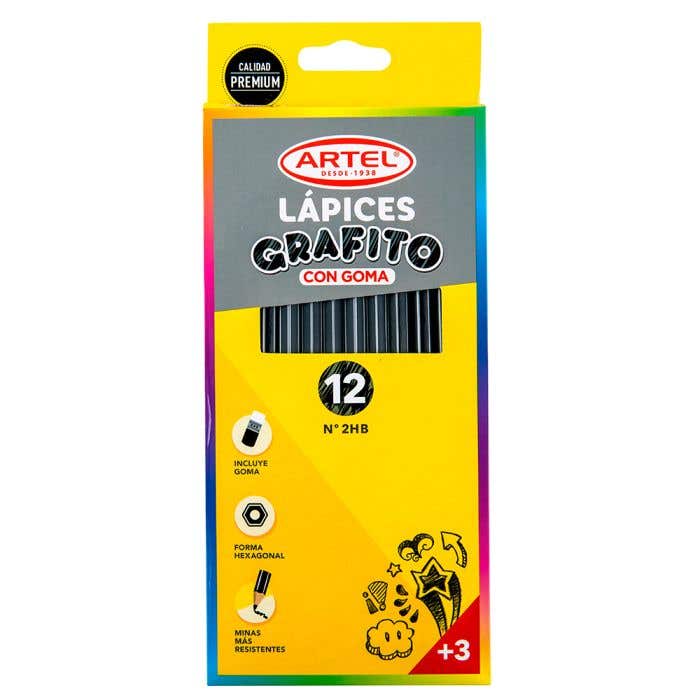 Pack 12 Lápices Grafito HB con goma Artel