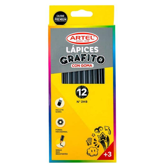 Pack 12 Lápices Grafito HB con goma Artel