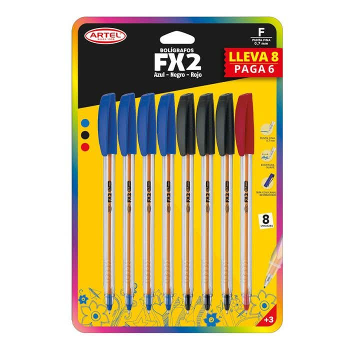 Pack 8 lápices pasta punta fina 0,7mm Artel