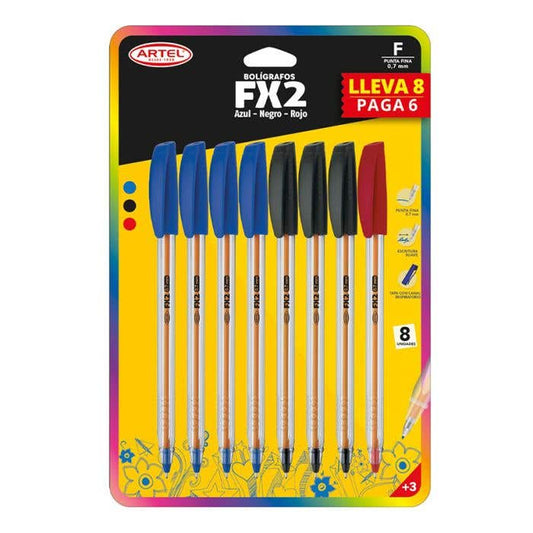 Pack 8 lápices pasta punta fina 0,7mm Artel