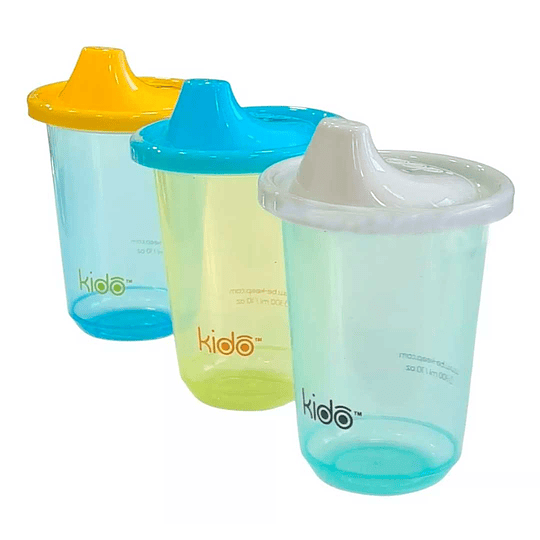 Set 3 vasos reutilizables Keep Kido Gris, Celeste, Naranjo 300 ml
