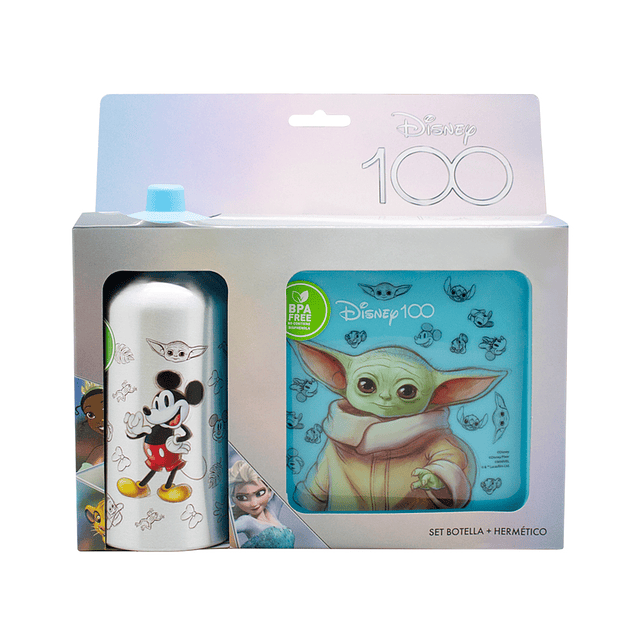 Set escolar pote hermético + botella Disney 100 Celeste
