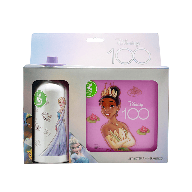 Set escolar pote hermético + botella Disney 100 Rosado