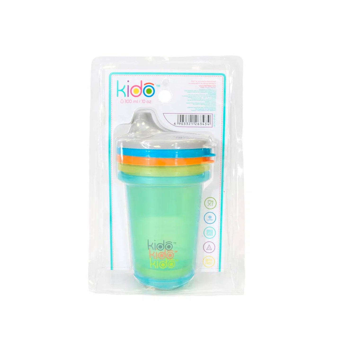 Set 3 vasos reutilizables Keep Kido Gris, Celeste, Naranjo 300 ml