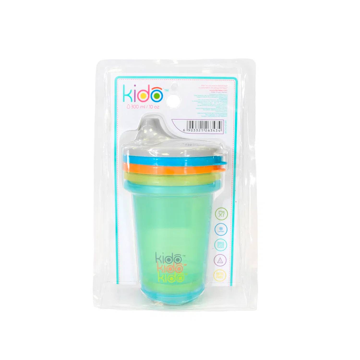 Set 3 vasos reutilizables Keep Kido Gris, Celeste, Naranjo 300 ml